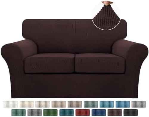 Turquoize 3 Piece Sofa Covers for 2 Cushion Couch Sofa Slipcover Soft Couch Cover for Dogs-Washable Sofa Furniture Covers with 2 Individual Cushion Covers, Thick Jacquard Fabric (Loveseat, Brown) by Turquoize