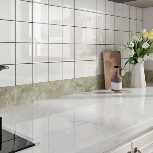 Wallercity Green Marble Wallpaper Borders 3.94''x394'' Marble Cyan Wall Border Stickers for Bedroom Kitchen Wall Decor Waterproof Self Adhesive Borders Contact Paper for Bathroom Mirror Frame Floor - Image 4