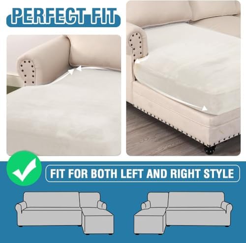 H.VERSAILTEX Velvet Stretch Individual Chaise Cover Sectional Couch Covers for L Shaped Sofa Both Left/Right Furniture Protector Seat Cushion Sofa Cover (1 Piece Chaise Cover, Porcelain White) - Image 6