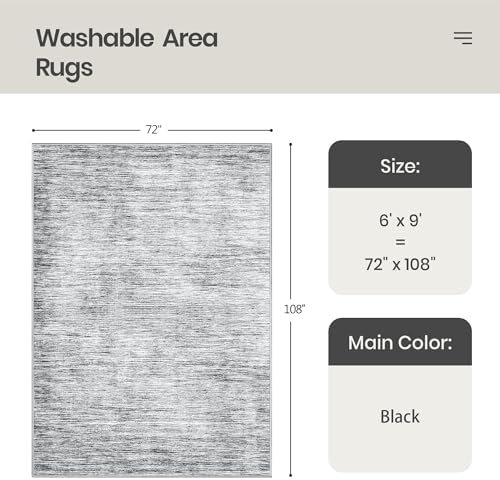 Valenrug 6x9 Area Rugs Non Slip, Large Washable Rugs for Living Room, Black - Image 2