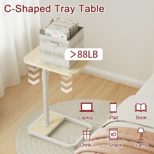 GOYLSER C Shaped End Table for Couch, Height Adjustable Rotatable Couch Tray Tables Sofa Table Tv Trays for Bedroom, Natural Wooden Swivel Side Table for Small Spaces - Image 5