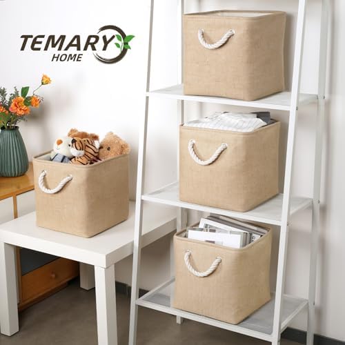 Temary Cube Storage Bins 11 Inch Fabric Storage Baskets 4 Pack Collapsible Storage Cubes Baskets for Gift Empty, Cube Organizer Bins Cloth Basket for Shelves (Linen Yellow) - Image 5