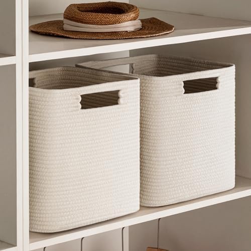 UBBCARE Set of 4 Storage Cubes-11 X 10.5 X 10.5 In, Cotton Rope Basket for Shelves, Toys, Book, Cube Storage Bin with Handles, Woven Storage Basket for Organizing, Beige - Image 6