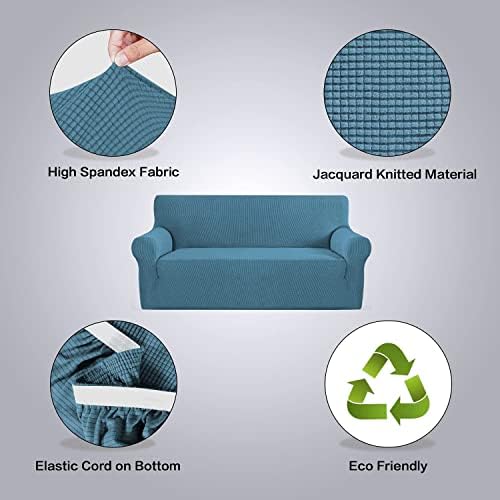H.VERSAILTEX Stretch Oversized Sofa Cover 1 Piece Sofa Slipcovers for Living Room Fitted Couch Covers for Sofa Feature Thick Checked Jacquard Fabric with Elastic Bottom, Sofa X-Large - Dusty Blue - Image 4