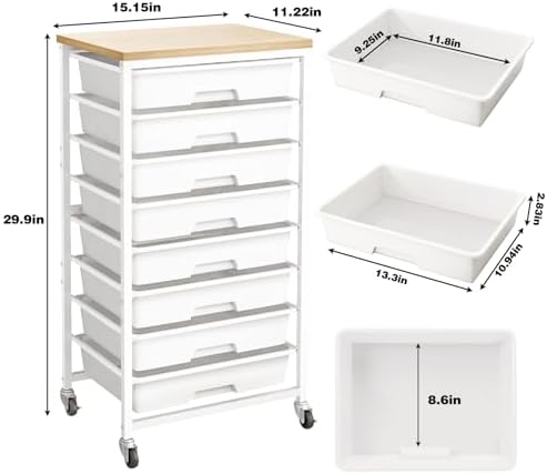 Rolling Storage Cart 8 Drawers Utility Organizer with Wheels - Image 2