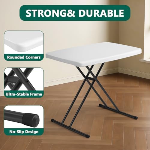 Folding Table 30 Inch -2Pack, Small Desk Adjustable Height TV Tray for Laptop, Couch, Camping - Heavy Duty Utility Foldable Table for Small Spaces, No Assembly Required, White Granite - Image 4