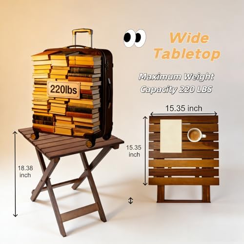Outdoor Small Table Square Folding Wooden Patio Side Table Furniture Table for Adirondack Chair, Balcony, Porch, No Assembly Required, Brown - Image 3