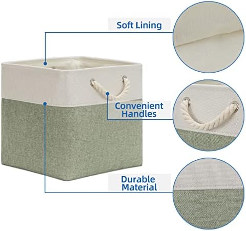 Temary Cube Storage Bins 13x13 Storage Cubes Basket for Gifts Empty, 4 Pack Large Storage Basket with Handles, Decorative Storage Baskets for Home (White&Green) - Image 5