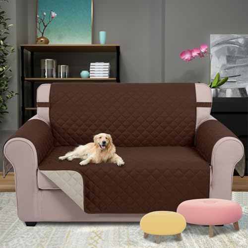 U-NICE HOME Loveseat Sofa Cover for 2 Cushion Couch, Brown/Beige - Image 2