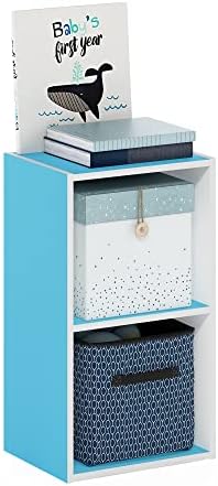 Furinno PASIR Book Shelf, 2-Tier Modern Bookshelf, Open Shelves Bookcase 9 x 12 x 21, Easy Assembly, for Living Room, Bedroom, Home Office, Light Blue/White by Furinno-FitsYourSpaceFitsYourBudget