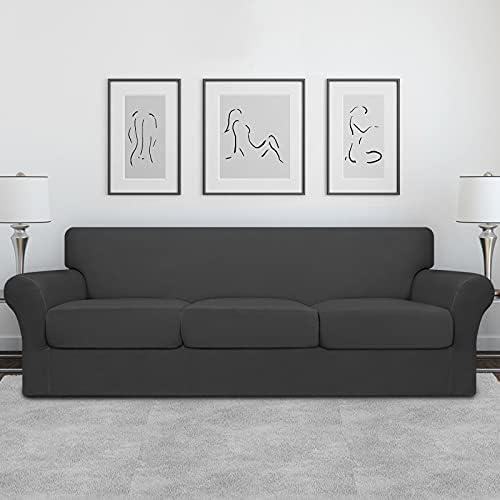 Easy-Going 4 Pieces Oversized Stretch Soft Couch Cover for Dogs - Washable Sofa Slipcover for 3 Separate Cushion Couch - Elastic Furniture Protector for Pets, Kids Dark Gray - Image 2