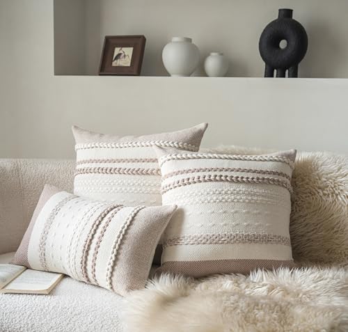 Cethom Boho Throw Pillow Covers 12x20 Inch Set of 2, Khaki Textured Decorative Couch Pillow Cases for Farmhouse Home Decor, Accent Cushion Cover for Sofa, Bed, Living Room, Bedroom - Image 5