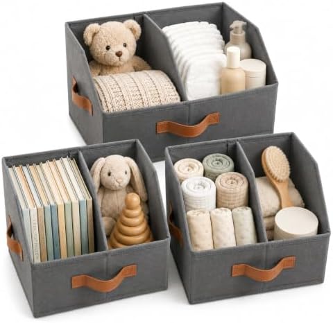 Closet Organizers Storage, Medium Collapsible Bin 3pc, Dark Gray by HomeluxTheory