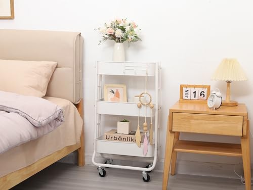 MAX Houser Slim 3-Tier Rolling Utility Cart with Extra Hook, White - Image 6