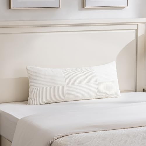 Fancy Homi Set of 2 Cream White Boho Long Lumbar Body Decorative Throw Pillow Cover 14x36 Inch for Bed Couch Bedroom Bench, Soft Patchwork Corduroy Textured Pillow Case, Rustic Farmhouse Room Décor - Image 6