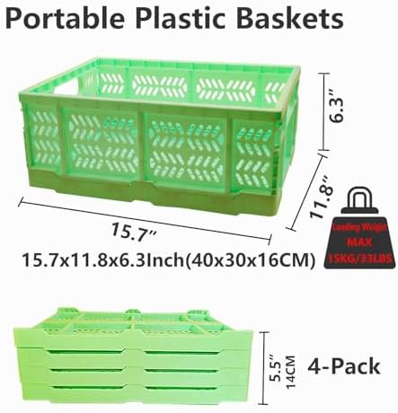 20L Folding Crate, 4Pack Plastic Storage Baskets Organizer for Home and Office,Collapsible Storage Crates for Home Office and Outdoor Organizer. (Green) - Image 2