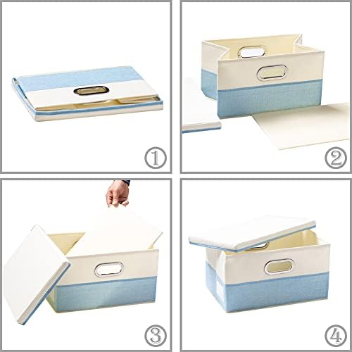 PRANDOM Large Foldable Storage Boxes with Lids [3-Pack] Fabric Collapsible Storage Bins Organizer Containers Baskets Cube with Cover for Home Bedroom Closet Office Nursery Blue&Cream(17.7x11.8x11.8) - Image 5