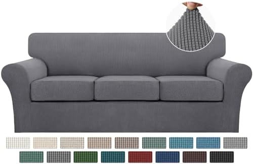 Turquoize 4 Piece Sofa Covers for 3 Cushion Couch Sofa Slipcover Soft Couch Cover for Dogs-Washable Sofa Furniture Covers with 3 Individual Cushion Covers, Jacquard Fabric (3 Cushion Sofa, Gray) by Turquoize