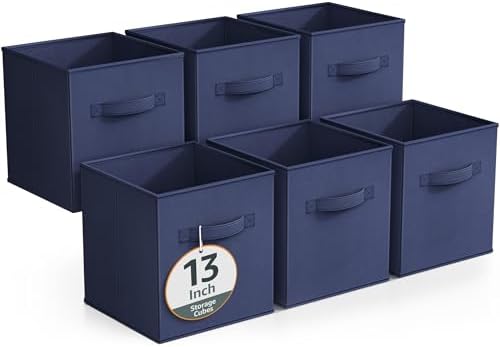 Sorbus Fabric Storage Cubes, 6-Pack Foldable Bins (13 Inch, Navy Blue) by Sorbus