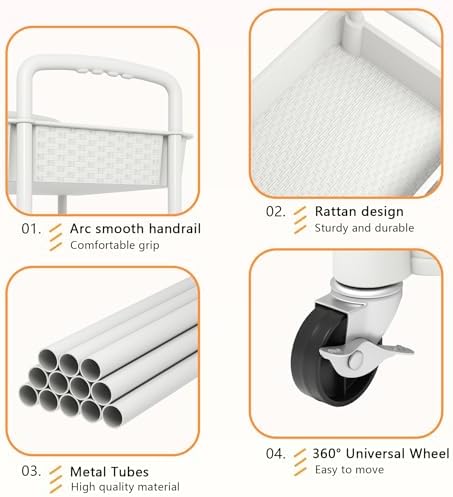 MOYIPIN 4-Tier Plastic Rolling Utility Cart with Handle,White - Image 4