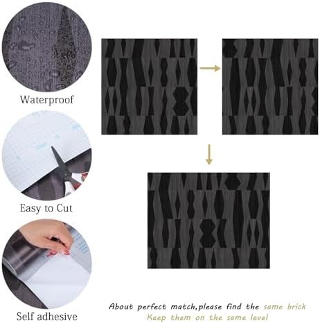Timeet Peel and Stick Wallpaper Black Wallpaper Modern Black Contact Paper Self-Adhesive Geometric Removable Wall Paper for Living Room Bedroom Wall Decor Vinyl 17.7 "x 400" - Image 3