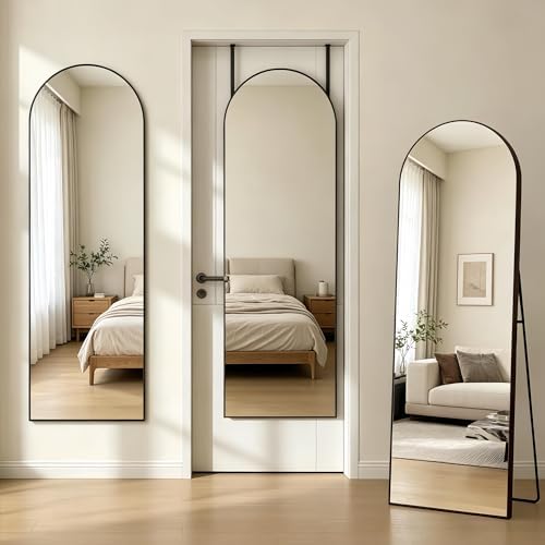 50"x 17" Full Length Door Mirror with Stand, Hanging Mirror, Black by JAWGLOW