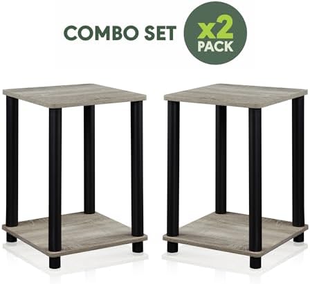 Furinno Turn-N-Tube Night Stand Set of 2, 2-Tier Nightstand, French Oak - Image 4
