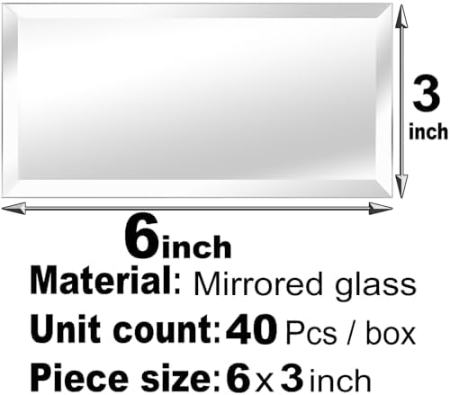 40 Pcs Peel and Stick Beveled Mirror Glass Tile.6x3 Inch Mirror Backsplash Tiles. Cute Mirror Strip Tile for Kitchen, Bathroom Wall. 40 Pcs - Image 2