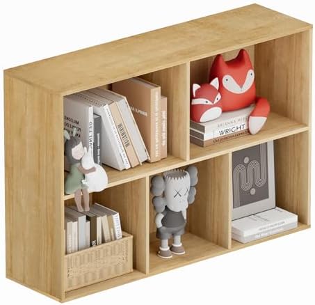Book Shelf, Wooden Cube Storage Organizer with 11" Open Cubes, Stackable Modular Bookcase for Room Divider Storage, 2 Tier Bookshelf for Living Room, Bedroom, Office (Oak, 5-Cube) by Nestwise