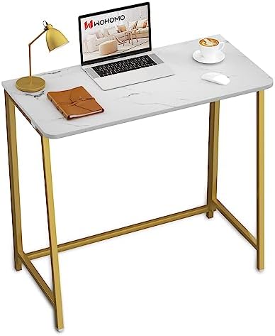 WOHOMO Folding Desk, 39.4" Foldable Computer Table for Small Spaces, Gold by WOHOMO