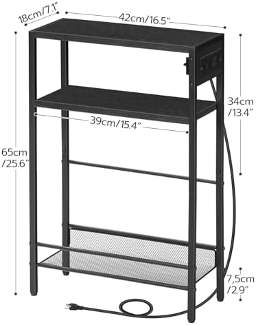 HOOBRO Small Narrow Side Table with Charging Station Set of 2, Skinny End Table for Small Spaces, Slim Nightstand with USB Ports Outlet, Sofa Beside Table with Storage Shelf BB102UBZP201 - Image 3
