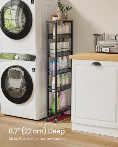 VASAGLE 6-Tier Utility Rolling Laundry Cart, 17.9 x 5.9 x 51.7 inch - Image 3