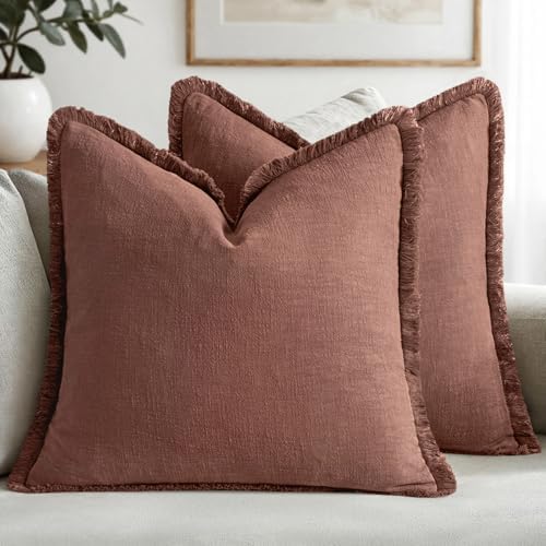 MIULEE Linen Fringe Decorative Fall Throw Pillow Covers Autumn Glaze 18x18 by MIULEE