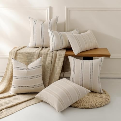 Hckot Stripe Throw Pillow Covers 12x24 Lumbar Grey Pillow Covers Farmhouse - Image 7