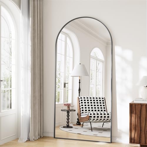Large Full Length Mirror, 30"x71" Arched Floor Mirror Full Length with Stand, Room Decor Big Full Body Mirror with HD Tempered Glass Aluminum Frame for Bedroom Living Room, Black by WISSMILESHOME