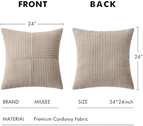 MIULEE Taupe Decorative Euro Sham Pillow Covers 24x24 Inch 2 Pack - Image 6