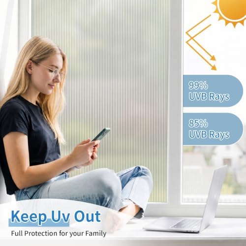 Deep Dream Reeded Glass Window Privacy Film, Frosted Glass Film, Removable 3D Decorative Decals Non Adhesive, Anti-Glare Static Cling Vinyl for Bathroom Living Room, 23.6" x 78.7" - Image 4
