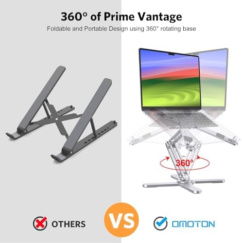 OMOTON 360° Rotating Laptop Stand and Foldable & Portable Laptop Stand for Desk - Image 2