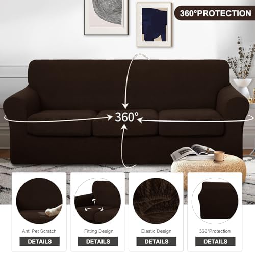 U-NICE HOME 4 Pieces Stretch Couch Cover Sofa Slipcover, Chocolate - Image 4