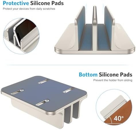 OMOTON Dual Vertical Desk Laptop Stand Holder, Fits MacBook Air, Starlight - Image 6