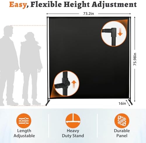 Room Divider Single Panel, 71''W x 71''H Height Adjustable Large Room Divider Panel for Office, Fabric Portable Privacy Screen Wall Divider for Room Separation, Black Freestanding Partition Separators - Image 4