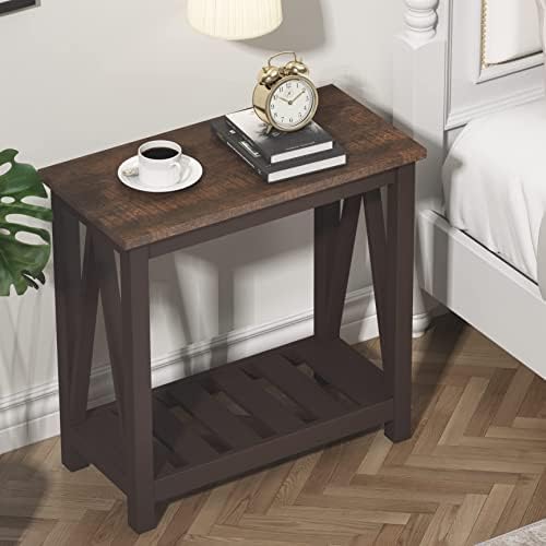 ChooChoo Farmhouse End Table, Rustic Vintage Narrow End Side Table with Storage Shelf for Small Spaces, Nightstand Sofa Table for Living Room, Bedroom Espresso 2 Pack - Image 6