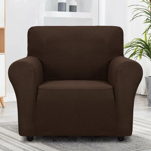 ZNSAYOTX Super Stretch Chair Slipcover Universal Sofa Chair Covers for Living Room Dogs Pet Furniture Protector Spandex Armchair Slipcovers with Anti Slip Foam Sticks (Coffee, Chair) - Image 5
