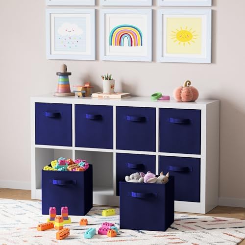 Storage Cubes Pack Of 8 - Standard Size Cube Storage Bin 10.5x10.5x11 With Dual Handles For Easy Carrying- Fabric Storage Bins Collapsible (Navy) - Image 5