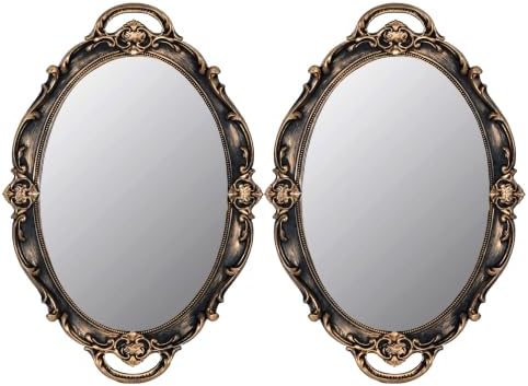 Eaoundm 14.5 x 10 inchs Oval Vintage Hanging Mirror (Brown 2 Pcs) by Eaoundm
