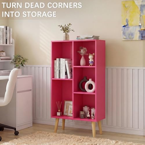 YAHARBO Small Pink Bookshelf,3 Tier Modern Kids Bookcase with Legs,5 Cube Wooden Bookshelves Storage Shelf,Book Shelves Organizer,Display Bookcases Cabinet for Room Nursery Study - Image 4