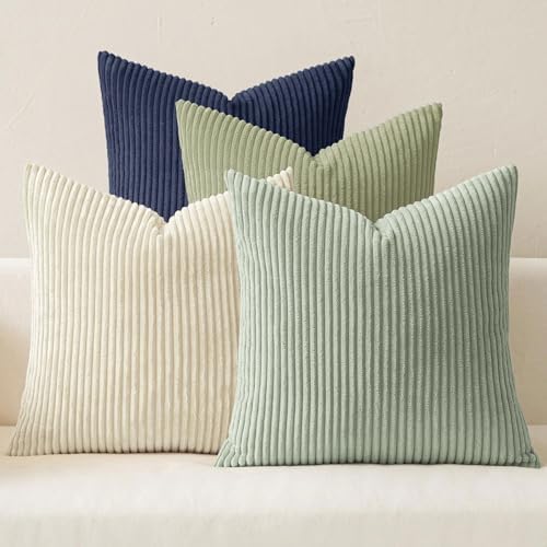 MIULEE Soft Corduroy Decorative Throw Pillow Covers Muted Teal 18x18 by MIULEE
