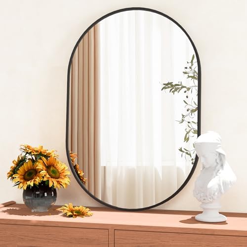 Oval Bathroom Mirror Capsule Wall Mirror, 24"x36" Black Vanity Wall Mounted Mirror, Large Modern Pill Mirrors with Metal Frame, Decor for Entryway, Bedroom, Living Room by NEUWEABY