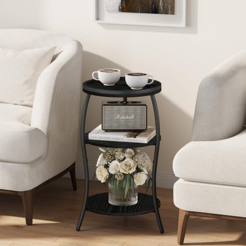 YINMIT 3 Tier Small Round Side Table, Black Compact End Table with Tray Top - Image 2