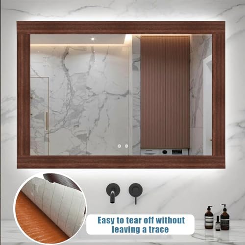 YESUS Dark Grey Wood Grain 3D 10M Wallpaper Frame Removable PVC Waterproof Peel and Stick Wallpaper,Bathroom Frame Sticker Wall Decor 3.93" x 32.8" (Brown, 4inc) - Image 5